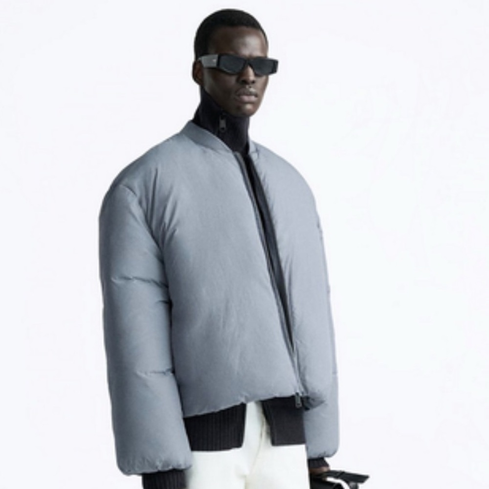 Zara Men 8281/655 Boxy Puffer Jacket Steel Blue Rare Size Medium
